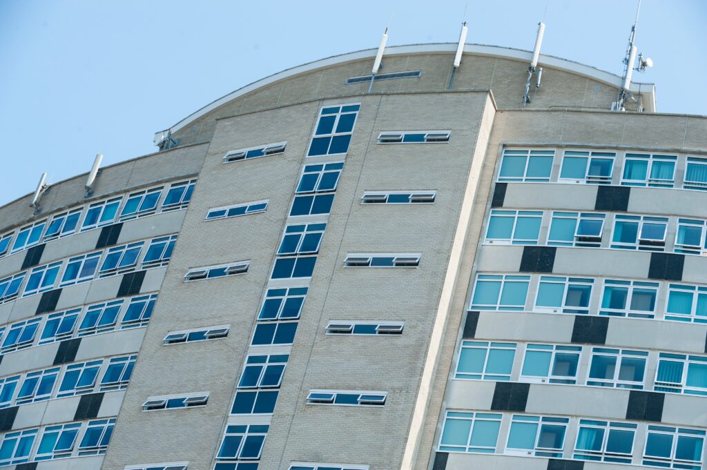 Some of the replacement aluminium windows fitted by Hazlemere Commercial at Merton Civic Centre